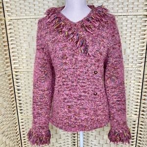 Vintage PBJ Sport Mixed Texture Fringe Sweater Mauve Multicolored Size Large